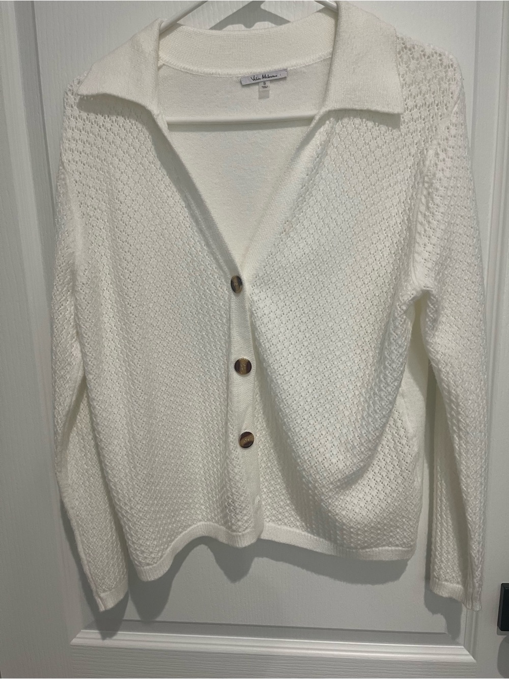 Milano Women's Cream Knit Button-Front Cardigan